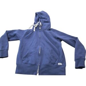 ROOTS 73 Hoodie Women's Size Large Blue Sweatshirt Kangaroo Pocket Brand Patch